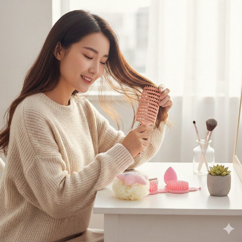 SET DE CUIDADO PERSONAL, ESPONJA MAQUILLAJE, ESPONJA DE BAÑO Y CEPILLO DE PELO SWEET BEAUTY