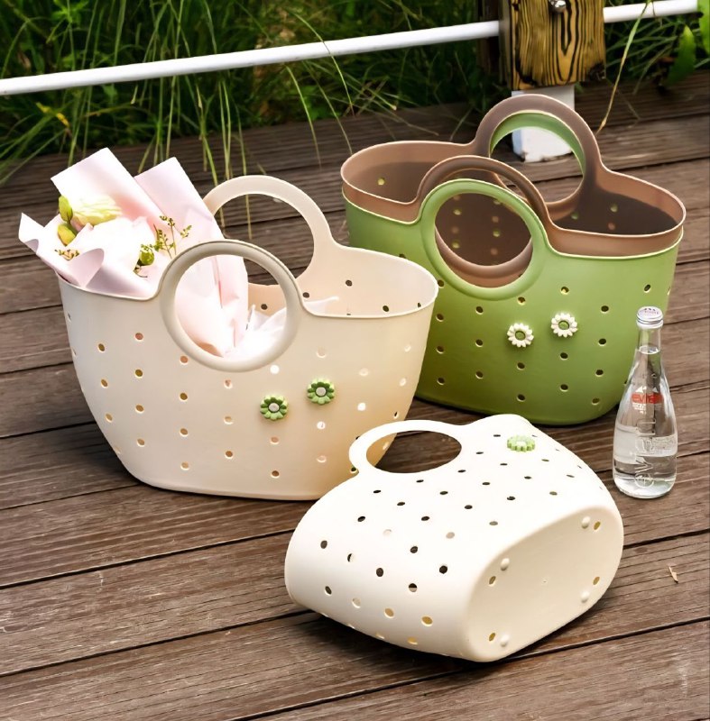 CANASTA ORGANIZADORA, CESTA PORTATIL, TIPO BOLSA DE PVC, PRACTICA, MODERNA Y RESISTENTE IDEAL PARA IR DE COMPRAS, PLAYA O DIA A DIA, 3 COLORES 40X23CM