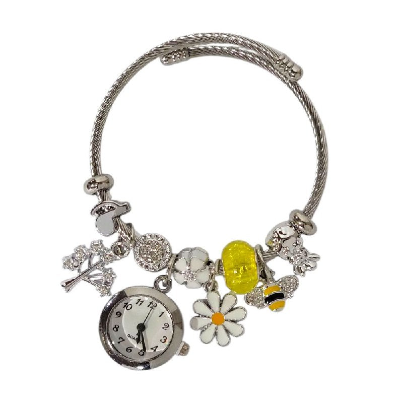 RELOJ ECONOMICO ESTILO PANDORA PARA DAMA DE ACERO CON BAÑO DE ENCHAPE