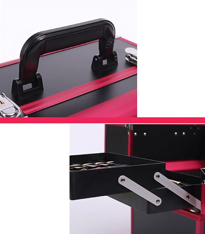 ESTUCHE ORGANIZADOR PROFESIONAL DE MAQUILLAJE, COSMETIQUERA PORTATIL DE 4 BANDEJAS PLEGABLES, 4 COLORES 32X21X26CM