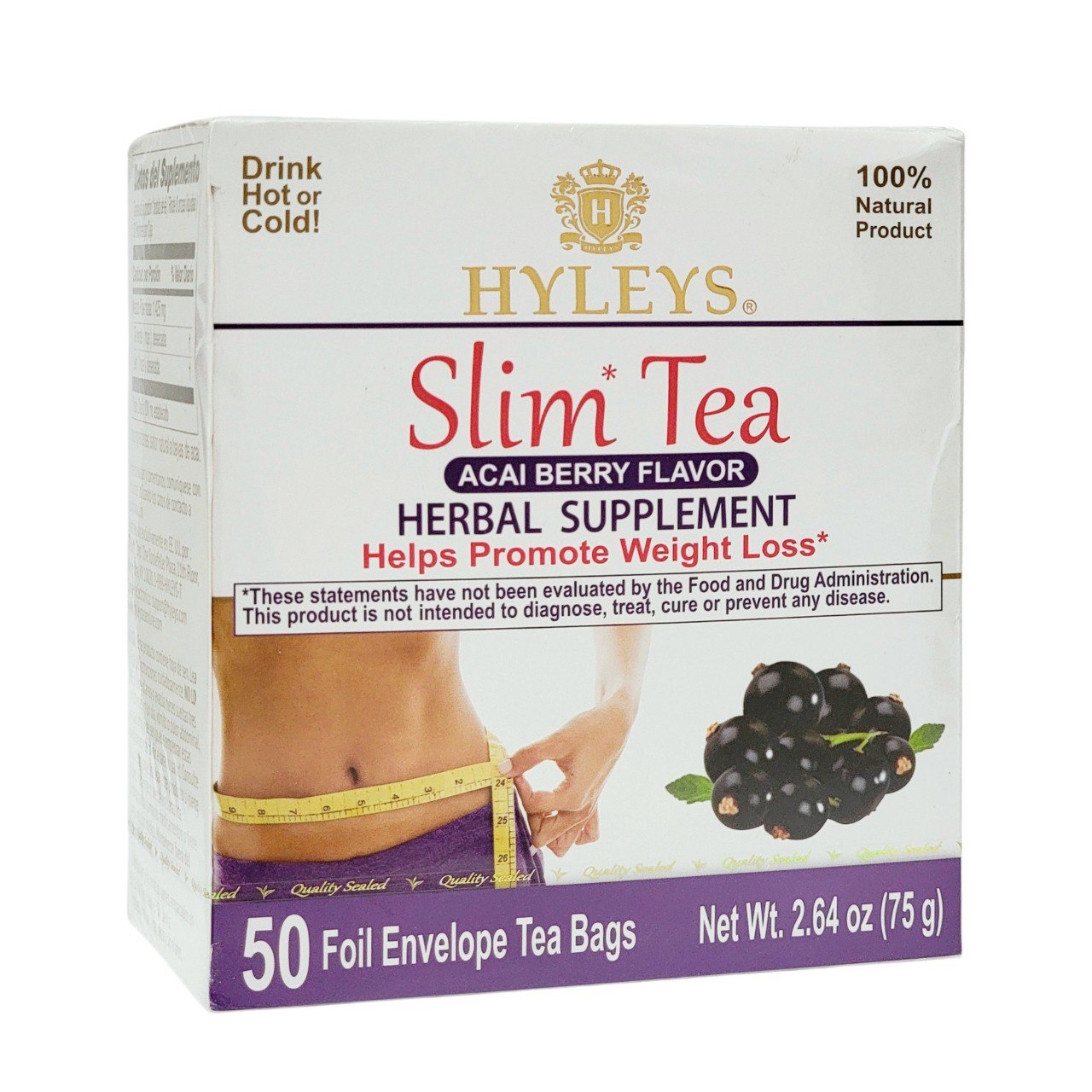 SUPLEMENTO HERBAL TÉ PARA ADELGAZAR SABOR BAYA DE ACAI 50UND HYLEYS