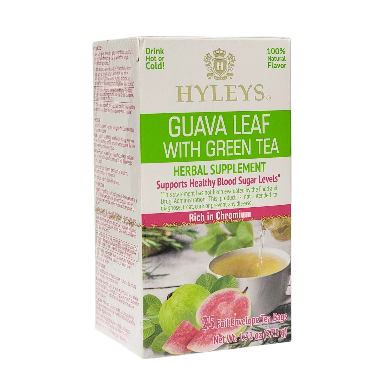 SUPLEMENTO HERBAL TE DE HOJA DE GUAYABA CON TÉ VERDE 25UND HYLEYS