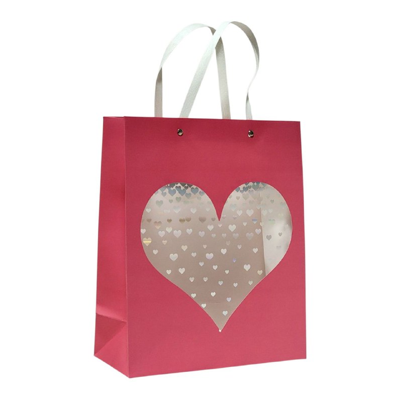 BOLSA DE REGALO DE CORAZON TRANSPARENTE MEDIANA 26X32X10CM