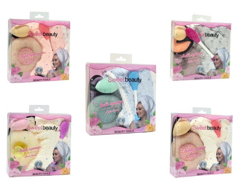 KIT DE CUIDADO FACIAL, TOALLA PARA EL PELO, ESPONJA DE MAQUILLAJE, CEPILLO DE SILICONA FACIAL, ALMOHADILLA DESMAQUILLANTE, ESPONJA EXFOLIANTE SWEET BEAUTY, 5 COLORES