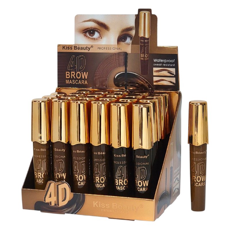 MASCARA PARA PESTAÑAS 4D, RESISTENTE AL AGUA 4 TONOS KISS BEAUTY PROFESSIONAL BROW 15ML