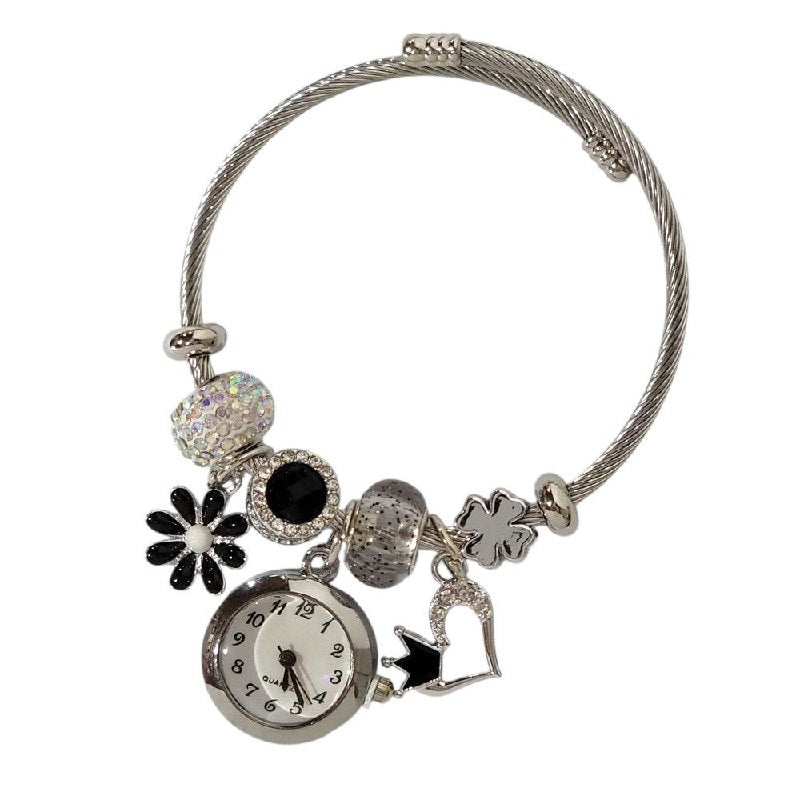 RELOJ ECONOMICO ESTILO PANDORA PARA DAMA DE ACERO CON BAÑO DE ENCHAPE