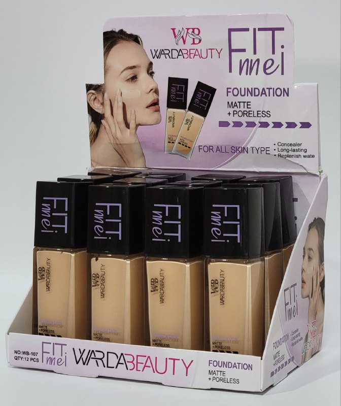 BASE DE MAQUILLAJE, CORRECTOR DE LARGA DURACION, TODO TIPO DE PIEL, 3 TONOS WARDABEAUTY FIT NNEI