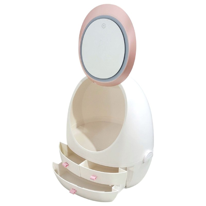ORGANIZADOR ESTANTE DE COSMETICOS, MAQUILLAJE CON 4 COMPARTIMIENTOS, ESPEJO CON LUZ LED DE 3 MODOS DE INTENSIDAD COLOR BLANCO
