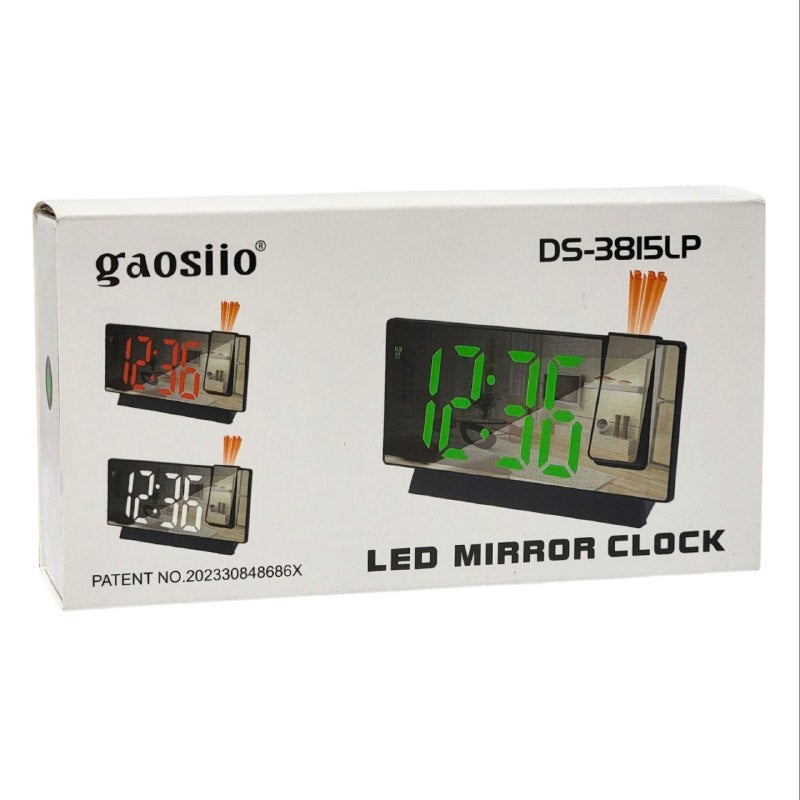 RELOJ ALARMA DESPERTADOR DE ESPEJO DE PROYECCION LED, CON FUNCIONES AVANZADAS DE TIEMPO, FECHA Y TEMPERATURA, CON CONTROL DE BRILLO AJUSTABLE GAOSIIO