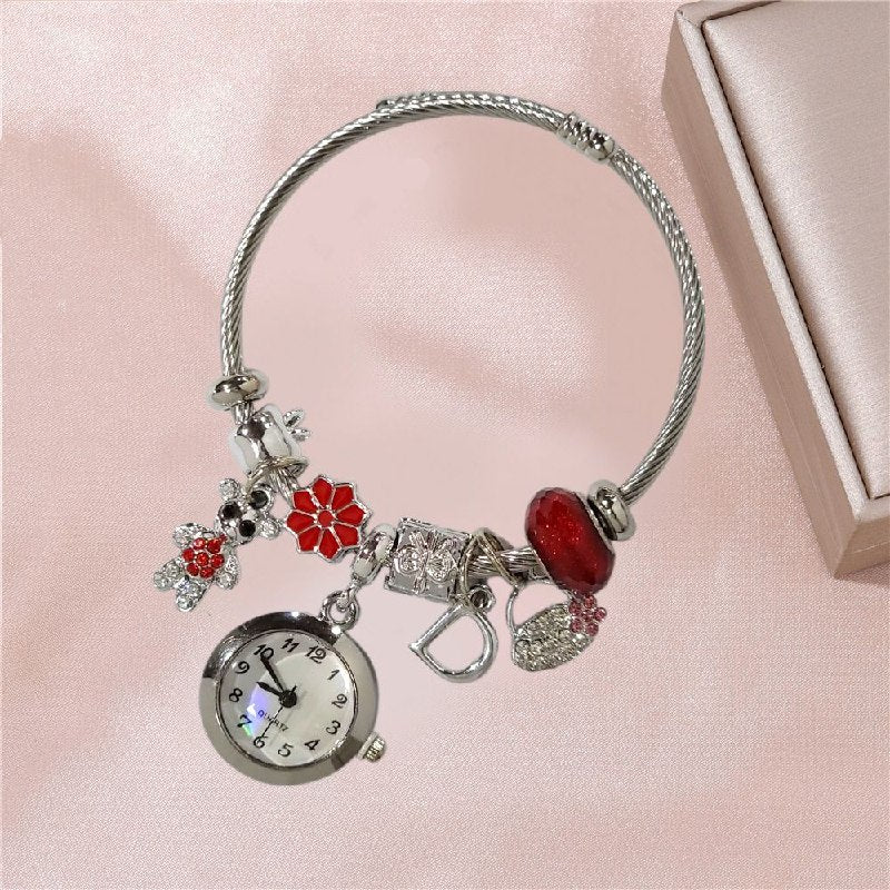 RELOJ ECONOMICO ESTILO PANDORA PARA DAMA DE ACERO CON BAÑO DE ENCHAPE