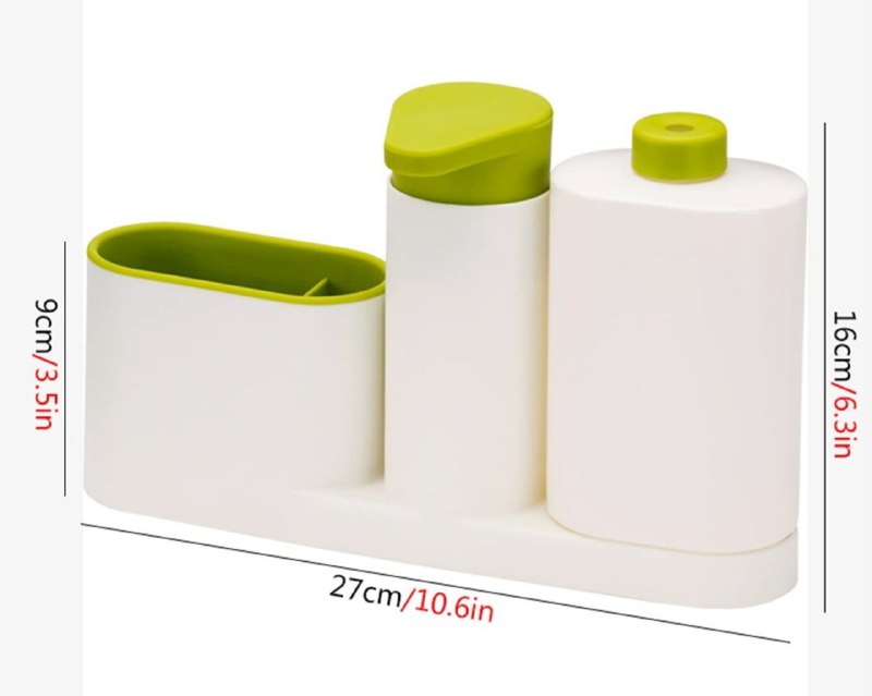DISPENSADOR DE JABON LIQUIDO PARA COCINA, BAÑO,ETC, CON ORGANIZADOR PARA ESPONJAS Y CEPILLOS, MANTIENE ORDENADO TUS ESPACIOS