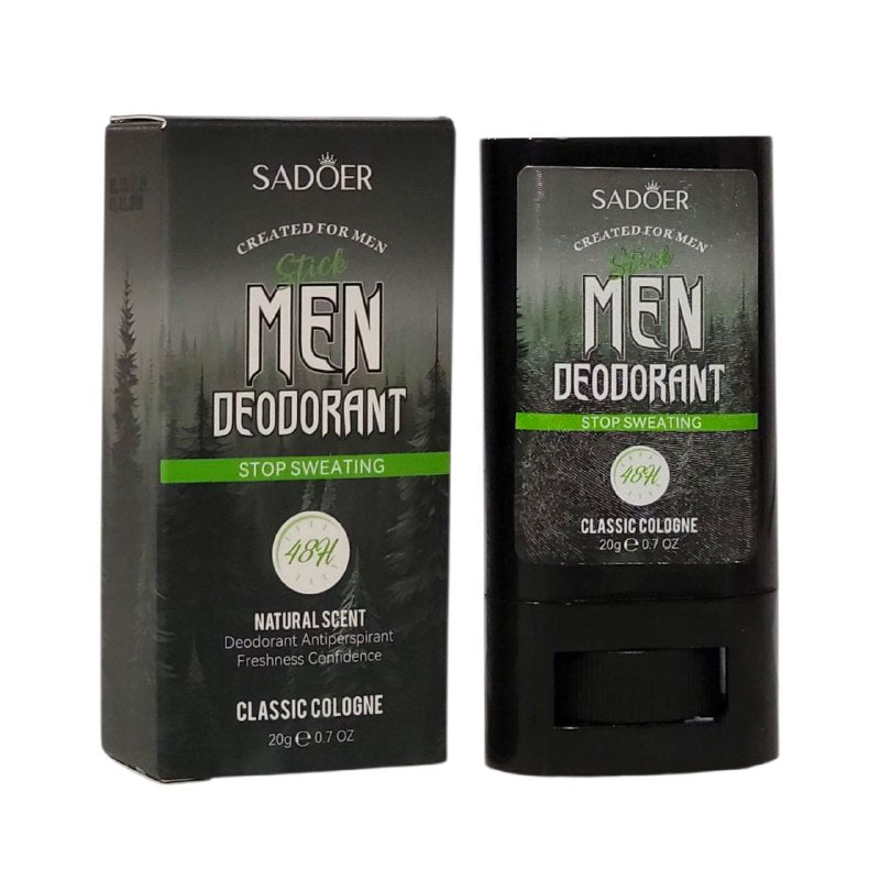 DESODORANTE EN BARRA PARA HOMBRES, DETIENE LA SUDORACION, OLOR A COLONIA CLASICA, FUERTE EFECTO ANTISUDOR, RECHAZA LOS OLORES INCOMODOS DEL SUDOR SADOER 20G