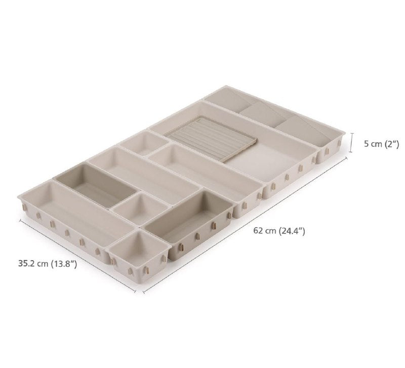 ORGANIZADOR DE COSMETICOS DE 12 PIEZAS PARA CAJON O GAVETA, DISEÑO MODULAR DE FACIL INSTALACION, DIVISORES PARA MAQUILLAJE, ETC 62X35.2CM