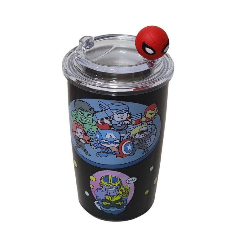 VASO TERMICO DE ACERO INOXIDABLE CON PAJILLA DE METAL SPIDER MAN