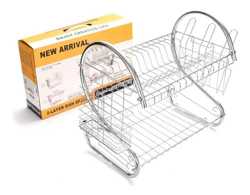 ESTANTE ORGANIZADOR ESCURRIDOR DE PLATOS DE 2 CAPAS, ESTANTES EXTRAIBLES, DRENAN EL AGUA FACIL DE MANTENER LIMPIOS Y ORDENADOS, GALVANIZADO ESTRUCTURA FUERTE NEW ARRIVAL 36X11.5X24CM