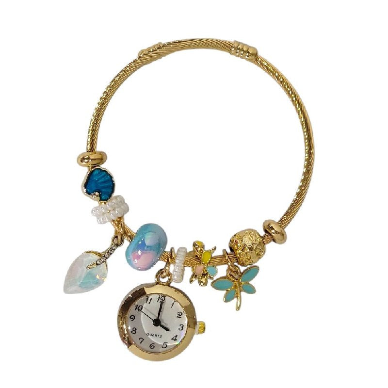 RELOJ ECONOMICO ESTILO PANDORA PARA DAMA DE ACERO CON BAÑO DE ENCHAPE