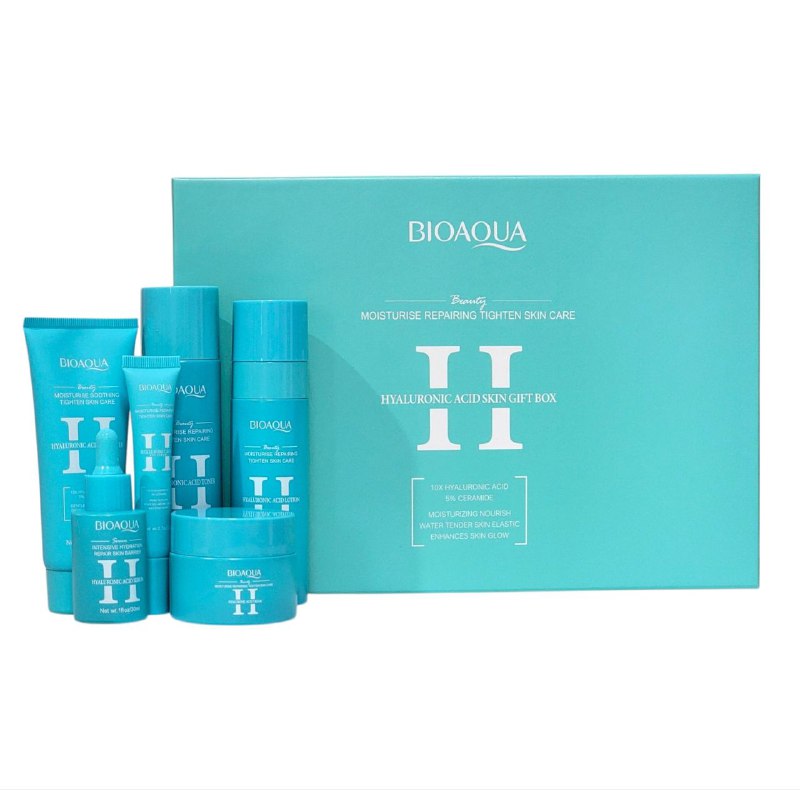 SET DE CUIDADO FACIAL DE ACIDO HIALURONICO DE 6 PIEZAS, HIDRATA, REPARA Y TENSA LA PIEL BIOAQUA HYALURONIC ACID