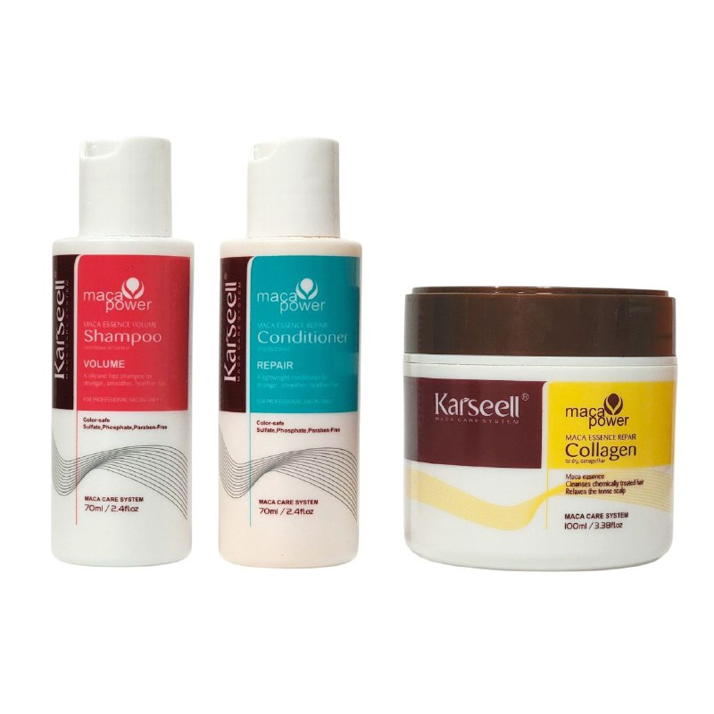 TRATAMIENTO PARA EL CABELLO EN SET DE VIAJE PARA CABELLO 70MLX2,100ML, SECO Y DAÑADO, SHAMPOO VOLUMEN 70ML, ACONDICIONADOR ACEITE ARGAN 70ML, MASCARILLA ACEITE ARGAN 100ML KARSEELL