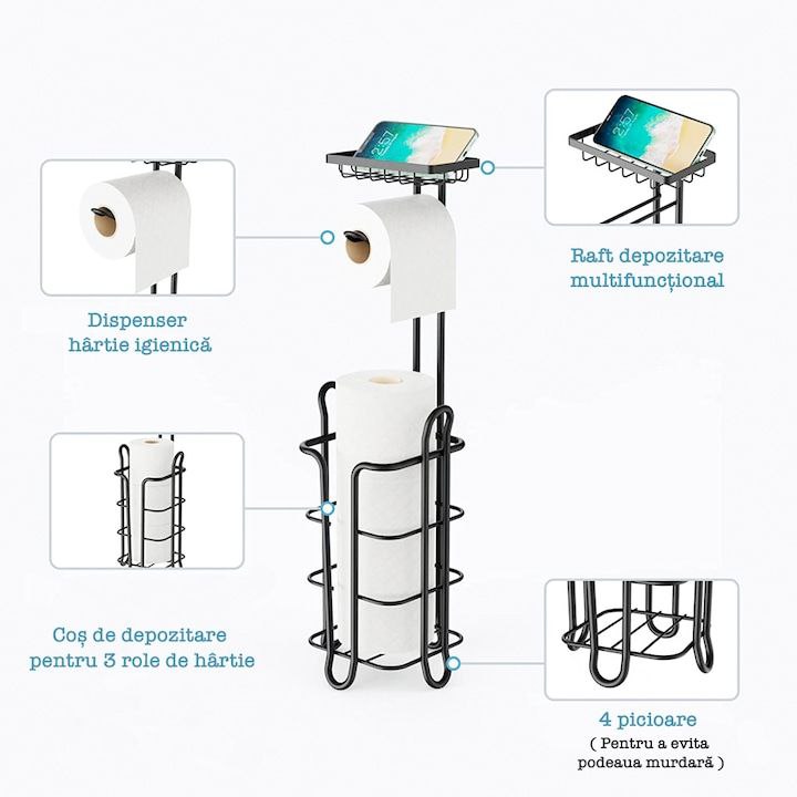 ESTANTE SOPORTE ORGANIZADOR PARA BAÑO, ALMACENAMIENTO DE PAPEL HIGIENICO Y SOPORTE PARA CELULAR