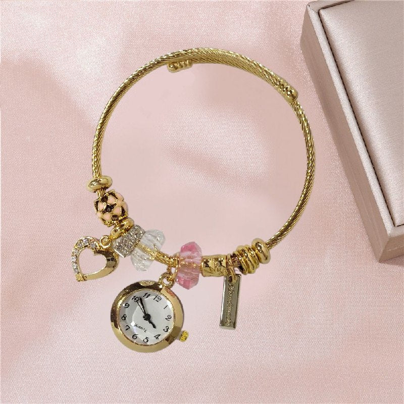 RELOJ ECONOMICO ESTILO PANDORA PARA DAMA DE ACERO CON BAÑO DE ENCHAPE