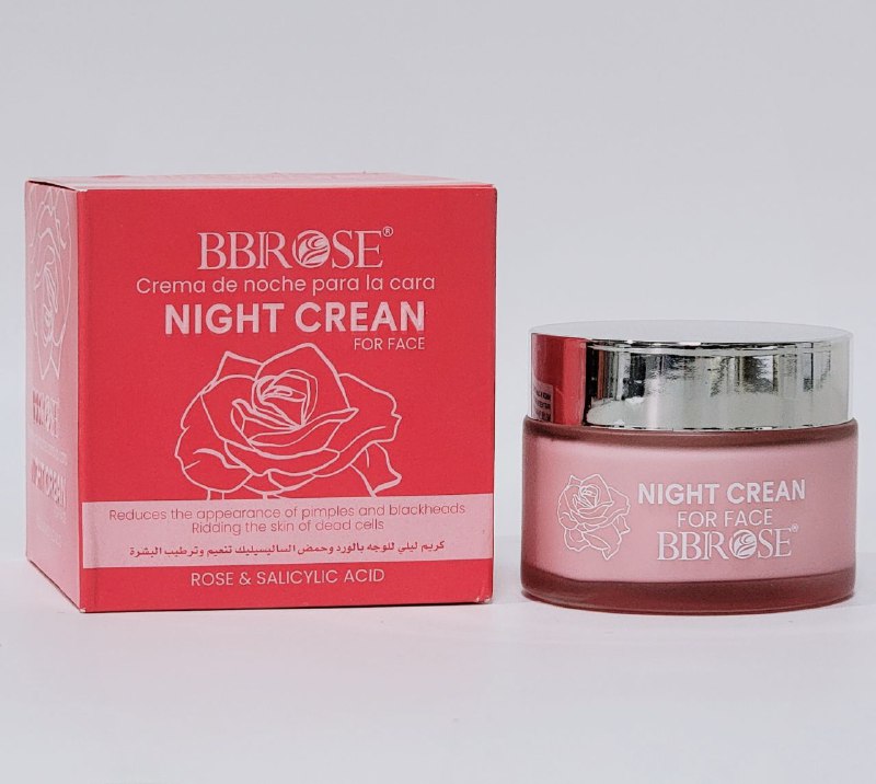 CREMA FACIAL DE NOCHE DE ROSAS Y ACIDO SALICILICO, SUAVIZA LA PIEL Y ACLARA PIGMENTACION, ELIMINA LAS CELULAS MUERTAS DE LA PIEL BBROSE NIGHT CREAM 50ML