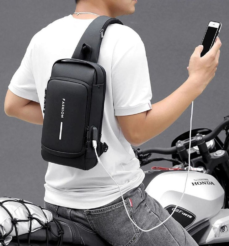 MOCHILA ECONOMICA CRUZADA IMPERMEABLE PARA HOMBRE CON PUERTO USB, SENDERISMO Y CAMINAR, DURADERO PORTATIL Y CLAVE ANTIRROBO