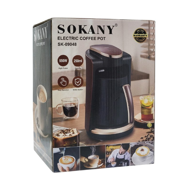 MAQUINA CAFETERA ELECTRICA ELEGANTE COLOR NEGRO CAPACIDAD DE 250ML SOKANY SK-09048