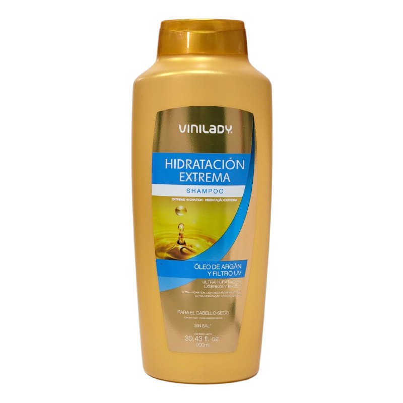 SHAMPOO PARA EL CABELLO CON OLEO DE ARGAN Y FILTRO UV REVITALIZADOR HIDRATACIÓN EXTREMA VINILADY 900ML