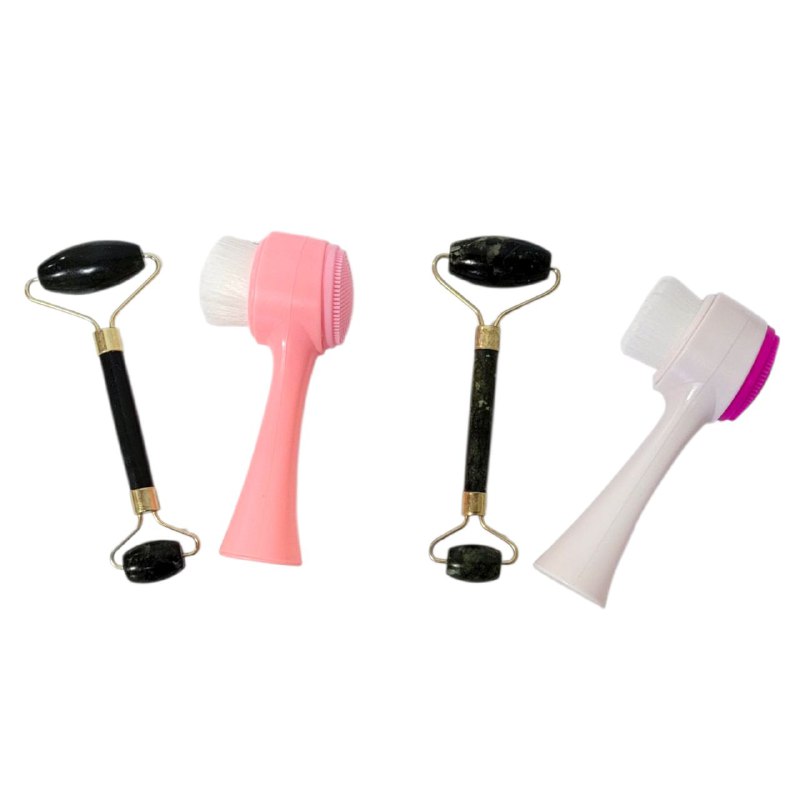 RODILLO MASAJEADOR FACIAL Y CEPILLO PARA LIMPIEZA FACIAL LEMON BEAUTY