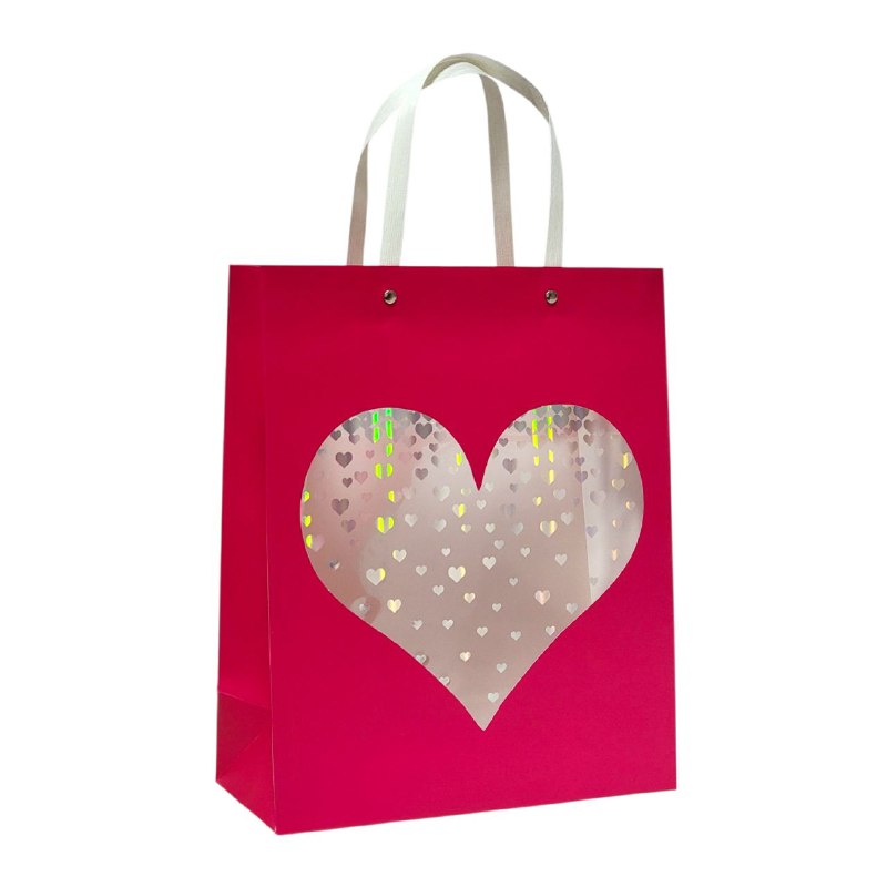 BOLSA DE REGALO DE CORAZON TRANSPARENTE MEDIANA 26X32X10CM