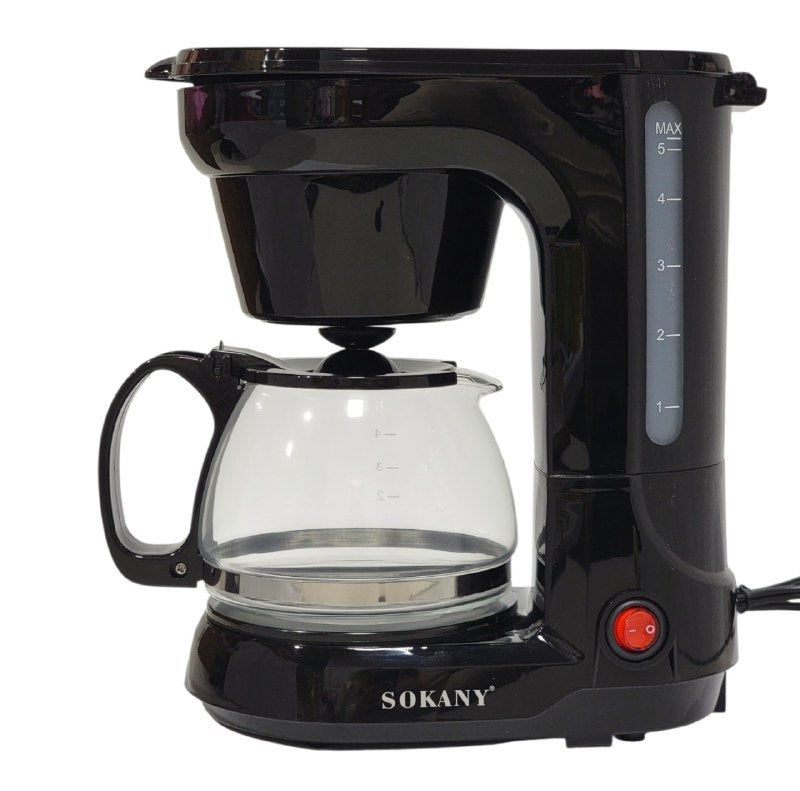 MAQUINA CAFETERA DE 5 TAZAS CON CAPACIDAD DE 750ML, FUNCION ANTIGOTEO, FILTRO PERMANENTE CON ASA, NIVEL DE AGUA SOKANY CM-102