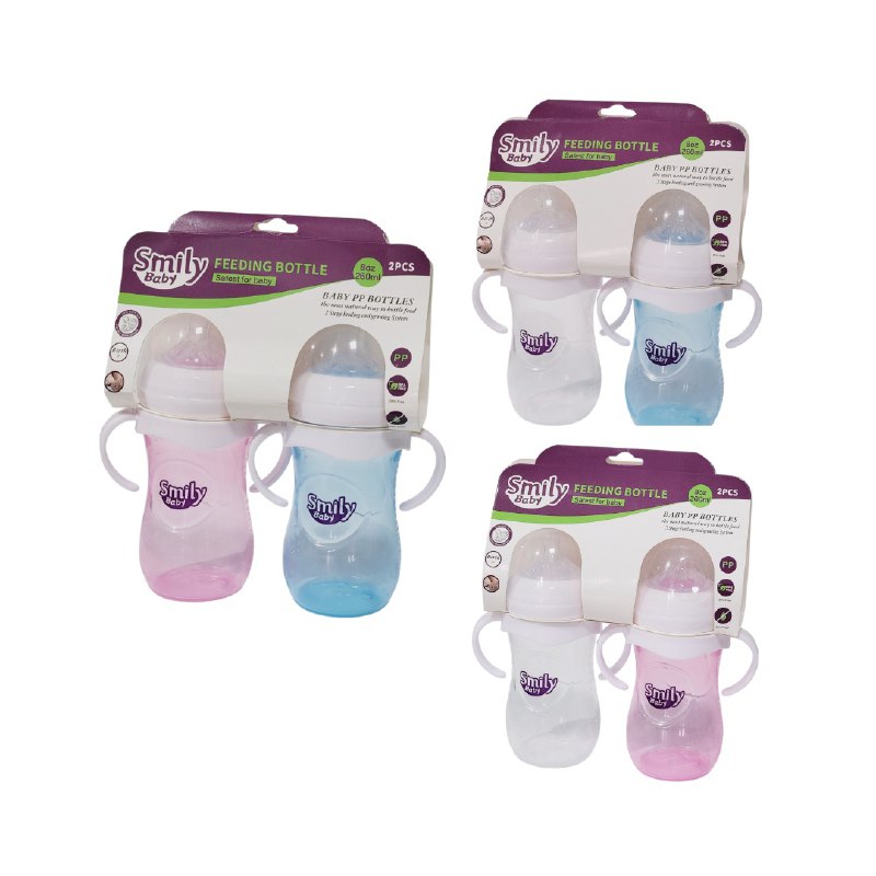 BIBERON CHUPON PARA BEBES EN SET DE 2 PIEZAS CON ASAS CAPACIDAD DE 330ML SMILY BABY