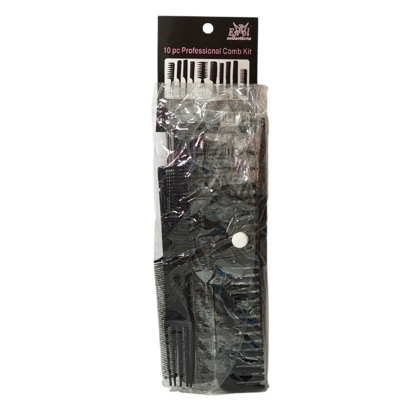 CEPILLO PEINE EN SET DE 10 PIEZAS, DE PELUQUERIA PROFESIONAL DE COLOR NEGRO ENGOL COLLECTIONS