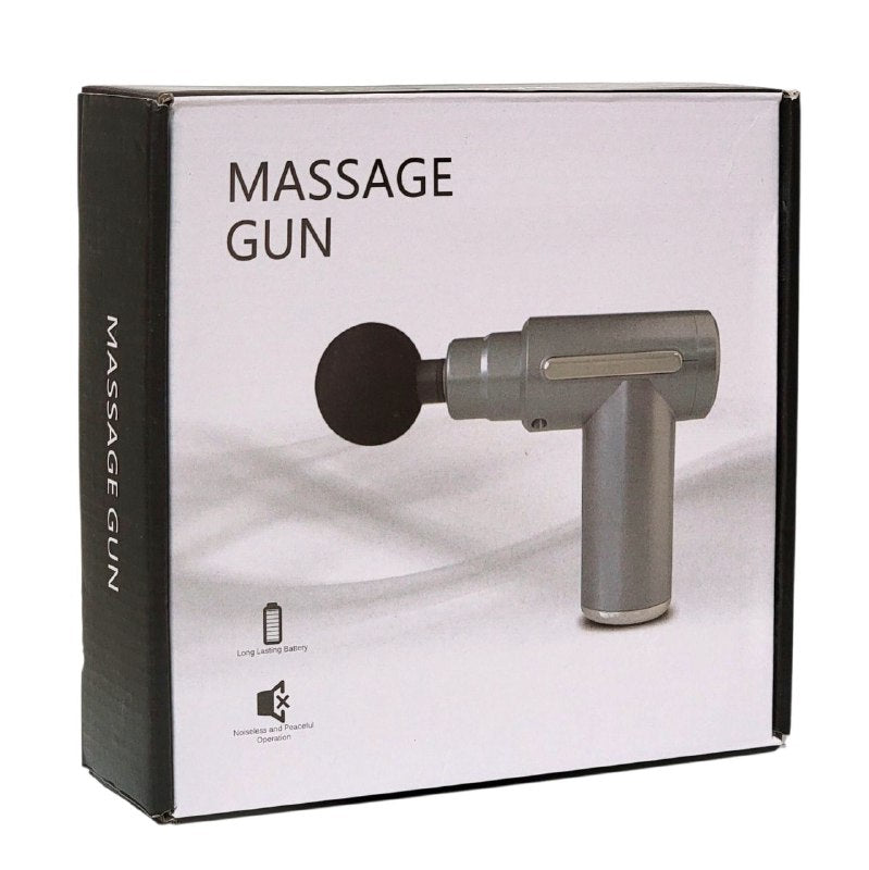 MAQUINA PISTOLA ELECTRICA DE MASAJE INALAMBRICO Y RECARGABLE, POTENCIA COMPACTA DE 4 CABEZAS INTERCAMBIABLES MOTOR 30W, VOLTAJE 5V 132X134X50MM MASSAGE GUN