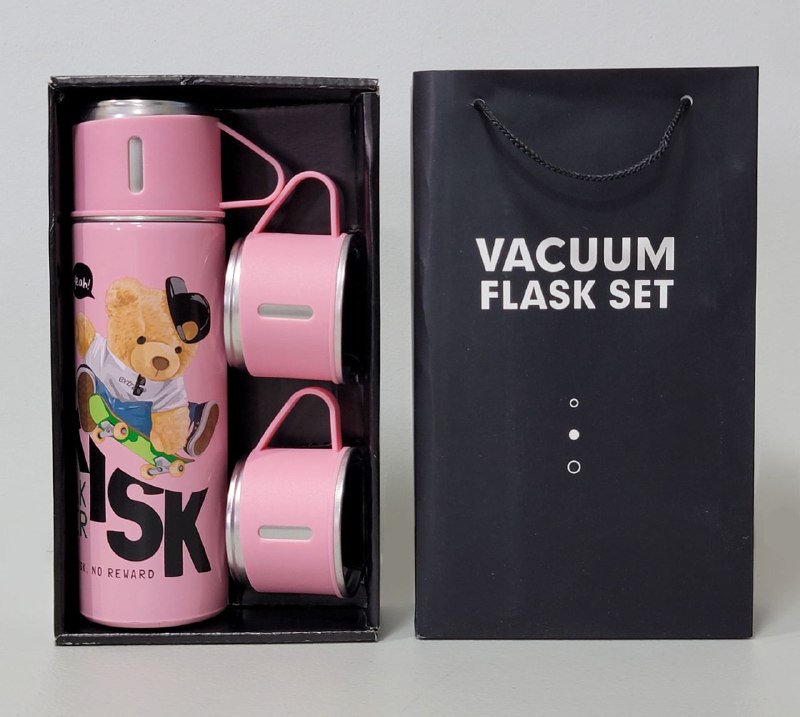 SET DE TERMO CON TAZAS DE ACERO INOXIDABLE 3 PIEZAS VACUUM FLASK 500ML