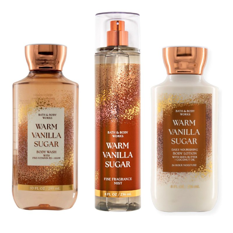 SET BATH & BODY WORKS WARM VANILLA SUGAR SPLASH 236ML, SHOWER GEL 295ML, BODY LOTION 236ML (M)