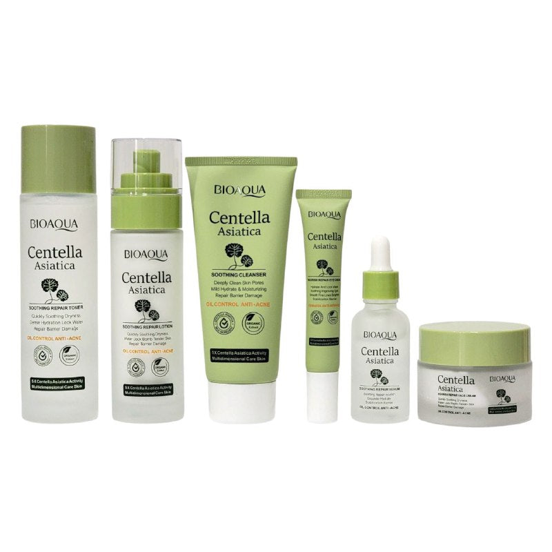 SET DE CUIDADO FACIAL DE CENTELLA ASIATICA DE 6 PIEZAS, EFECTO REPARADOR, CALMANTE, NUTRITIVO Y HIDRATANTE BIOAQUA