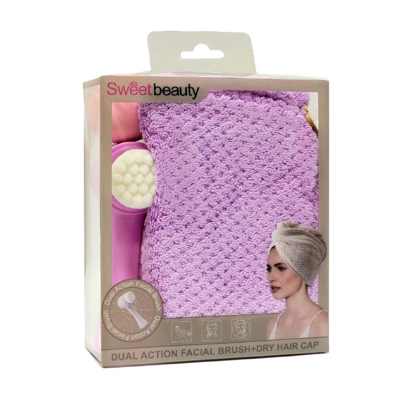 KIT DE CUIDADO PERSONAL, ESPONJA MAQUILLAJE, TOALLA PELO Y CEPILLO FACIAL SWEET BEAUTY