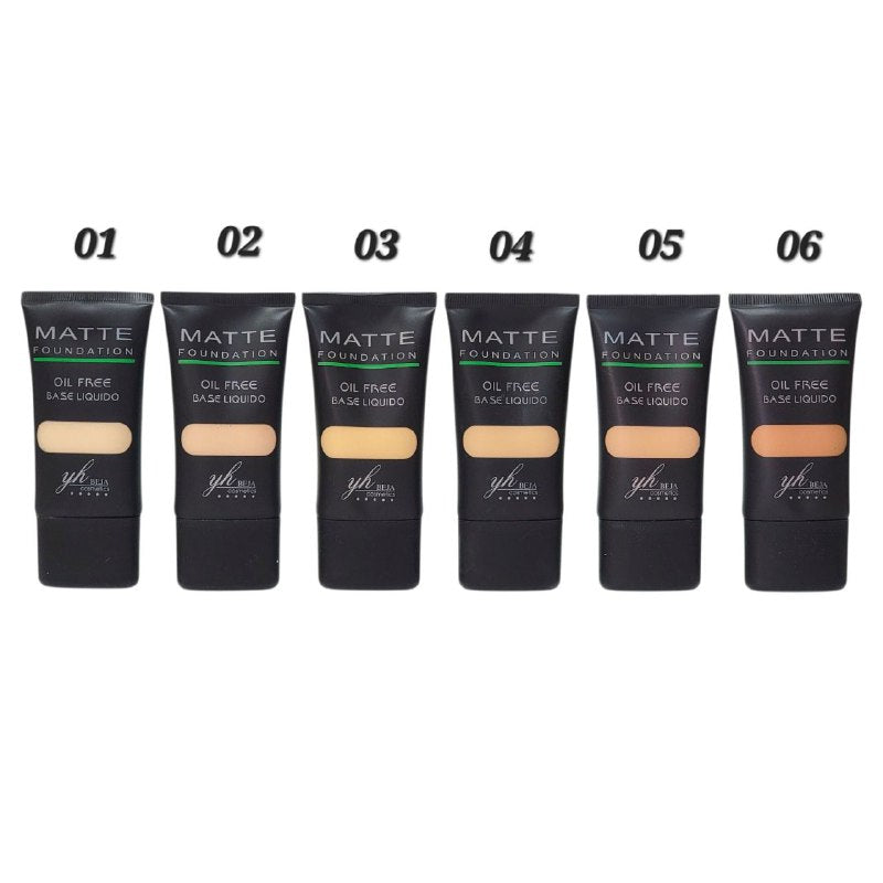 BASE DE MAQUILLAJE LIQUIDA MATTE SIN ACEITE, 6 TONOS YH BEJA COSMETICS 65ML