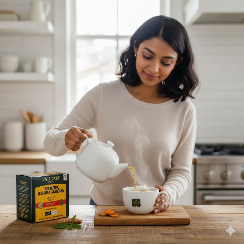 TE DE HIERBAS DE CURCUMA Y ASWAGANDHA SIN CAFEINA CON PROPIEDADES CALMANTES ANTIINFLAMATORIAS ANTIESTRES VAHDAM 15UND