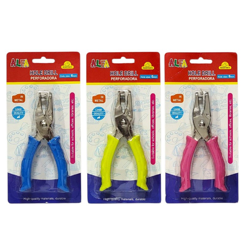 PERFORADORA DE HOJAS, ADECUADO PARA ESCUELAS, OFICINAS, ETC 3 COLORES ALFA HOLE DRILL