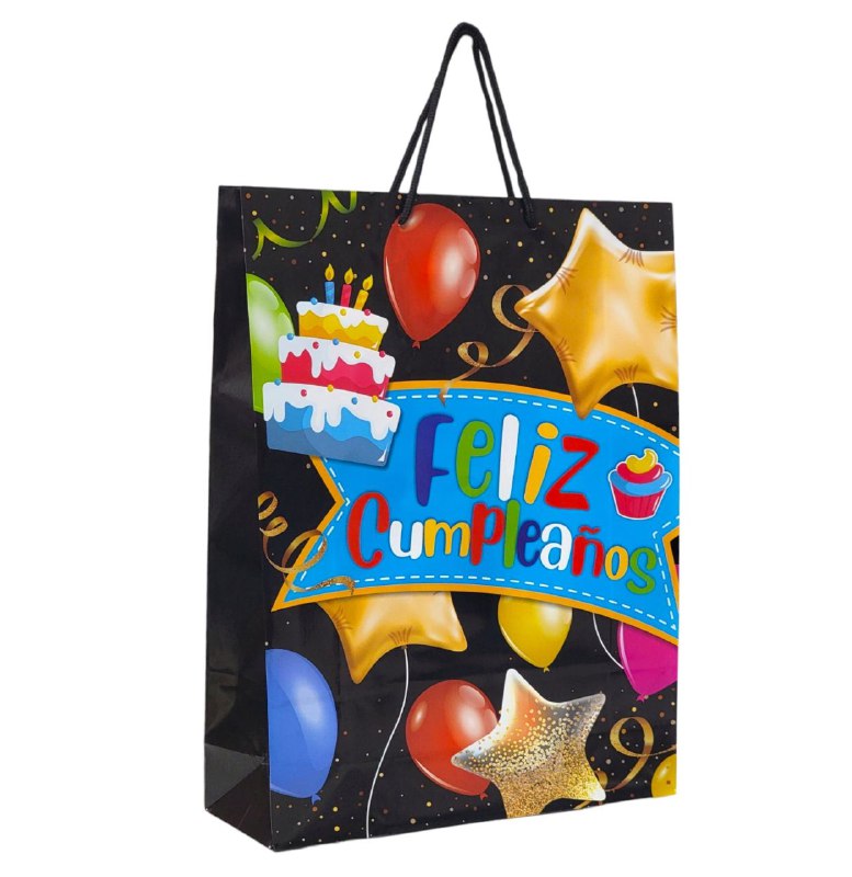 BOLSA DE REGALO FELIZ CUMPLEAÑOS GRANDE 32X11X44CM