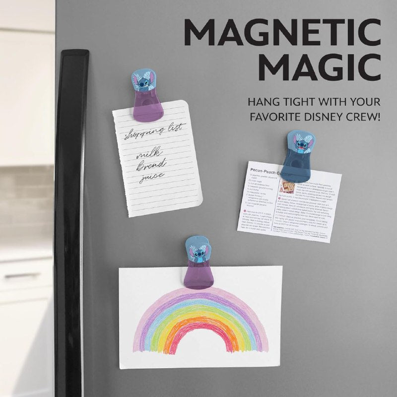 JUEGO DE CLIPS PARA ALIMENTOS, CLIPS MAGNETICOS PARA BOLSAS CON TEMATICA DE DISNEY STITCH PAQ DE 6 UND