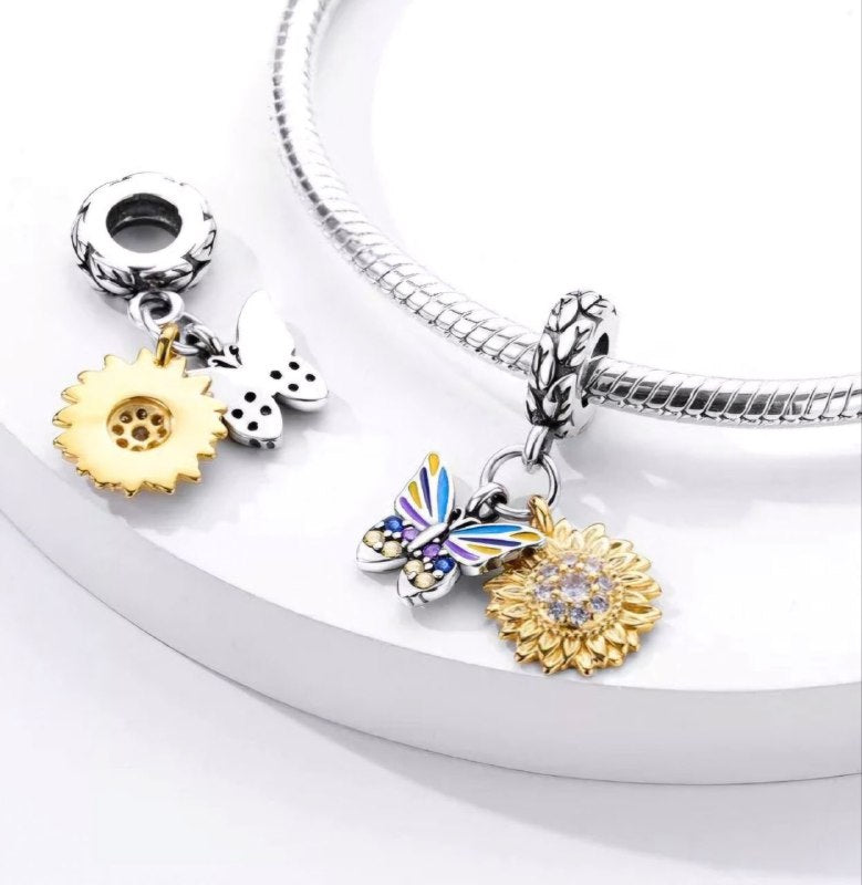 PCHARM4127 FORMA DE MARIPOSA Y GIRASOL PANDORA PLATA 9.25