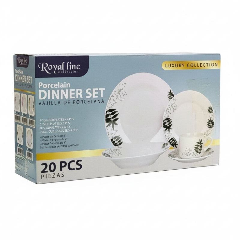 PLATOS JUEGO DE VAJILLA DE PORCELANA DE 20 PIEZAS ELEGANTES ROYAL LINE