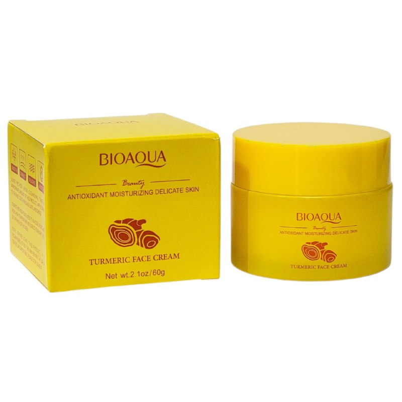 CREMA FACIAL DE CURCUMA HIDRATANTE Y ANTIOXIDANTE 60G, DISEÑADA PARA PIELES DELICADAS, NUTRE Y ESTABILIZA LA BARRERA CUTANERA ALIVIDANDO LA SEQUEDAD, DEJANDO LA PIEL SUAVE Y JOVEN BIOAQUA