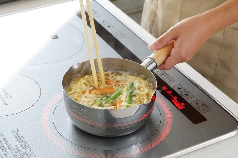 SARTEN JAPONES ANTIADHERENTE, CACEROLA SIN TAPA, MANGO DE MADERA CALIDO ANTIDESLIZANTE, DOBLE BOCA IH INDUCTION 16CM