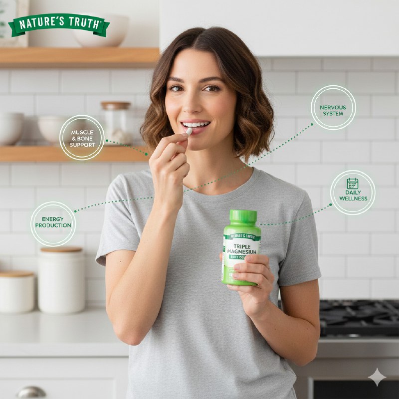 VITAMINAS EN CAPSULAS DE MAGNESIO 3 EN 1 PARA LA CONTRACCION RELAJANTE MUSCULAR NATURES TRUTH 100UND