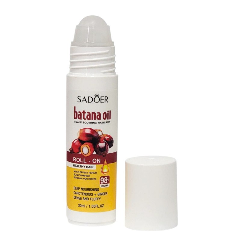 ACEITE PARA EL CABELLO EN ROLL-ON DE BATANA, REPARA LA BARRERA Y REGULA EL CUERO CABELLUDO DEJANDO EL CABELLO SUAVE, GRUESO Y VOLUMINOSO SADOER 30ML