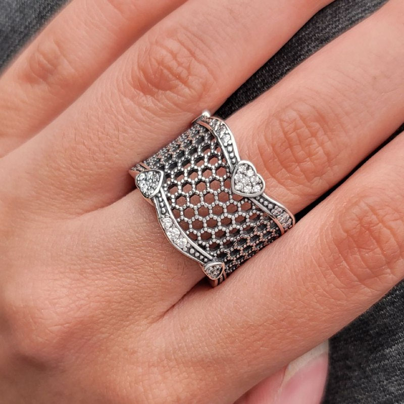 PANI917 FORMA MALLA Y CORAZONES PLATA 9.25